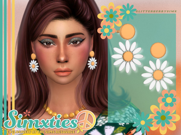 Sims 4 — Simxties Daisy Earrings by Glitterberryfly — Daisy earrings with an orange stud