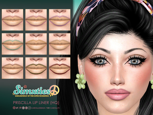 Sims 4 — Simxties Priscilla Lip Liner (HQ) by Caroll912 — A 9-swatch lip liner topper in 60s colour palette - yellows,