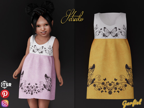 Sims 4 — Setsuko - Simple dress with butterflies by Garfiel — Simple daily dress with butterfly print. Outfit for