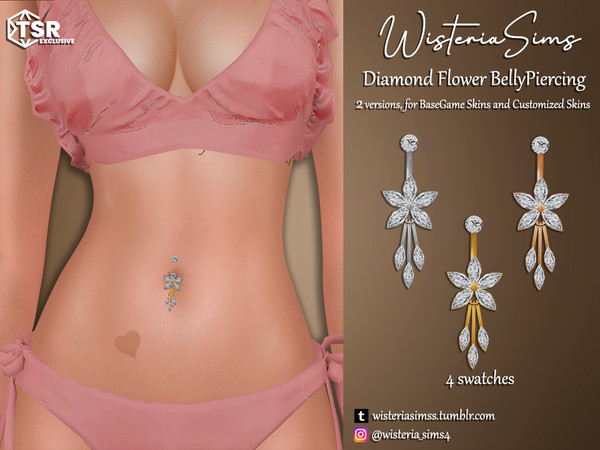 Sims 4 — Diamond Flower Belly Button Piercing by WisteriaSims — This Set Includes: 2 piercings, one for each skin type A
