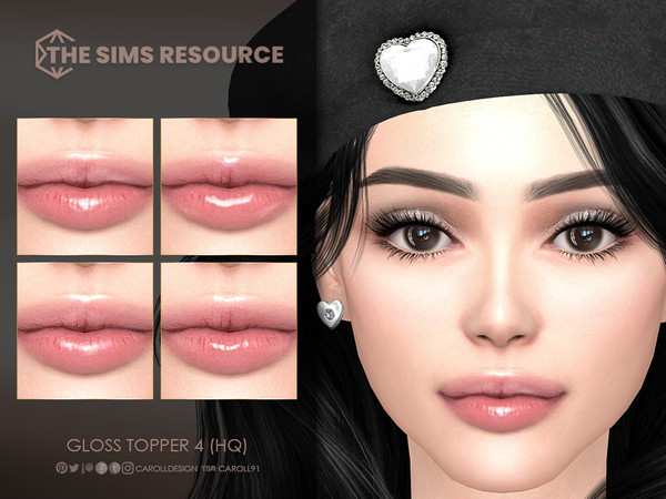 Sims 4 — Gloss Topper 4 (HQ) by Caroll912 — A 4-swatch set of soft, clear lip gloss toppers. Suited for Teens-Elders and