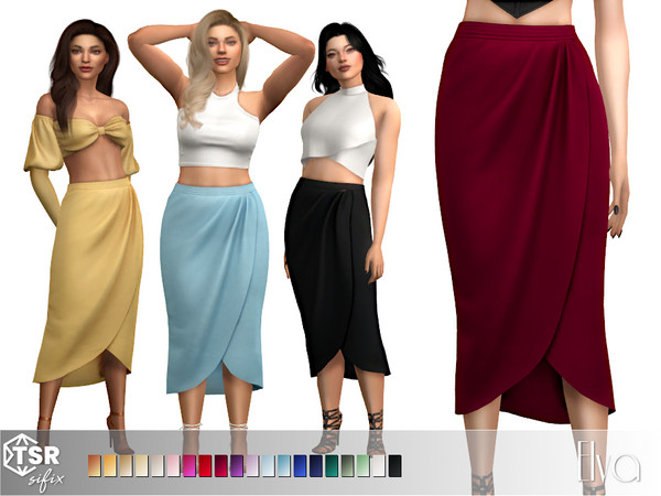 Sims 4 — Elva Skirt by Sifix2 — A long wrap skirt. Comes in 20 color swatches for teen, young adult and adult sims. Thank