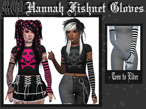 Sims 4 — Hannah Fishnet Gloves by MaruChanBe2 — Fishnet and striped gloves for your cuties <3 10 colors.