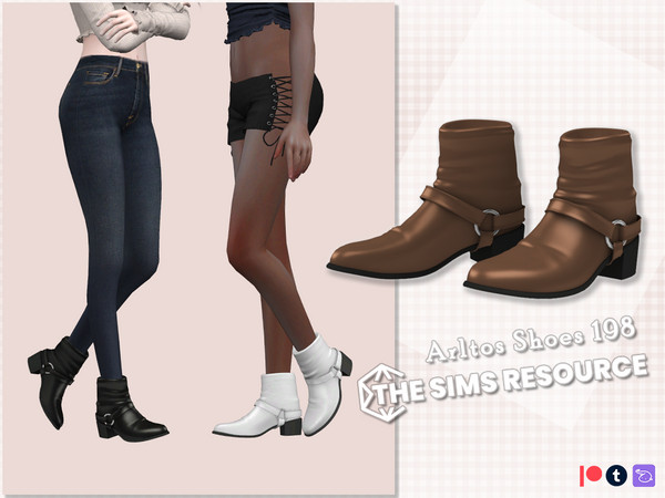 Sims 4 — Buckle leather boots / 198 by Arltos — 5 colors. HQ compatible.