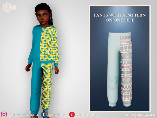 Sims 4 — Pants with a pattern on one side by MysteriousOo — Pants with a pattern on one side in 12 colors for kids