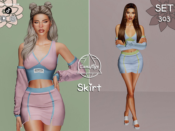 Sims 4 — SET 303 - Skirt by Camuflaje — Fashion trendy set that includes a top & skirt ** Part of a set ** * New mesh
