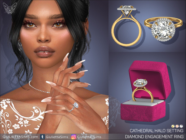 Sims 4 — Cathedral Halo Setting Diamond Engagement Ring by feyona — Cathedral Halo Setting Diamond Engagement Ring comes