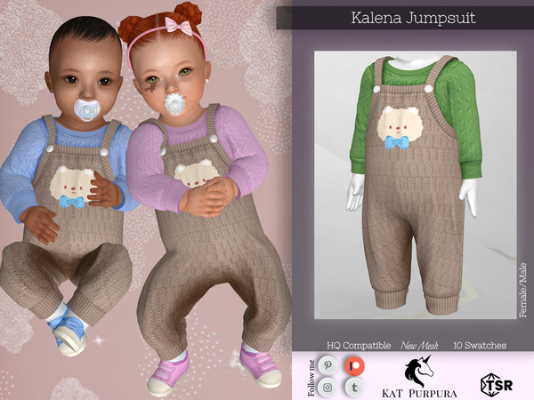 Sims 4 — Kalena Jumpsuit by KaTPurpura — Full body jumpsuit for infant boys and girls with a sweater underneath
