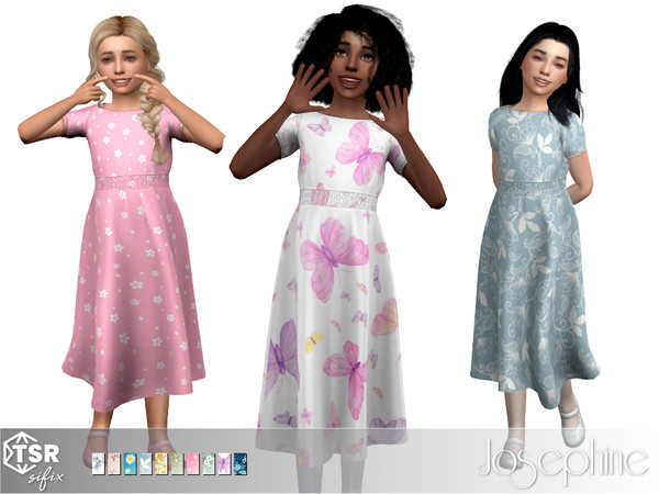 Sims 4 — Josephine Dress by Sifix2 — A long dress with a shirred waist and cap sleeves. Comes in 10 pattern swatches for