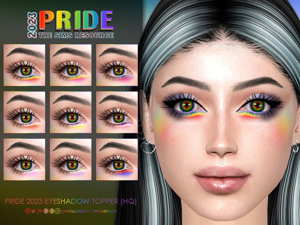 Sims 4 — Pride 2023 Eyeshadow Topper (HQ) by Caroll912 — A 9-swatch Pride flags-inspired bottom lid eyeshadow topper. It