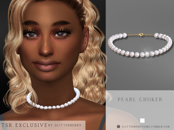 Sims 4 — Pearl Choker by Glitterberryfly — A pearl choker with a gold clasp