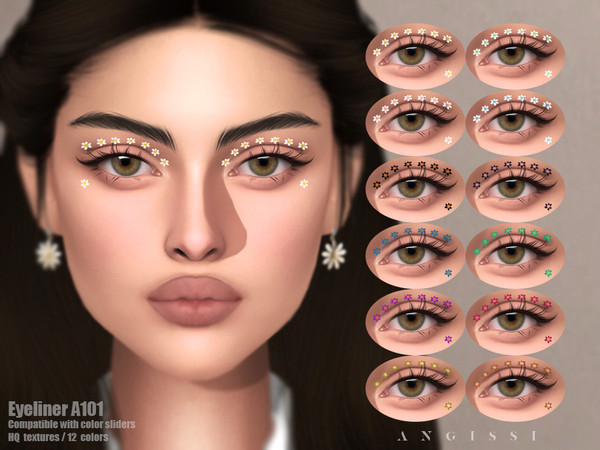 Sims 4 — Eyeliner A101 by ANGISSI — *PREVIEWS MADE USING HQ MOD *Makeup category *12 colors *Sliders compatible *HQ mod