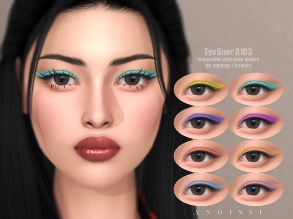 Sims 4 — Eyeliner A103 by ANGISSI — *PREVIEWS MADE USING HQ MOD *Makeup category *8 colors *Sliders compatible *HQ mod