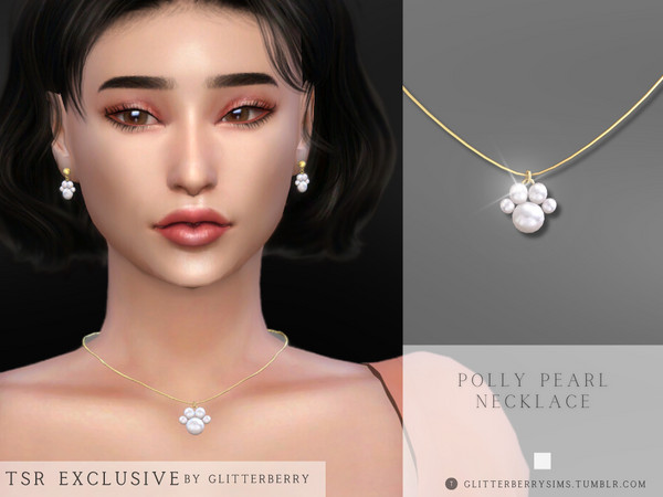Sims 4 — Polly Pearl Necklace by Glitterberryfly — A pearl necklace set in gold