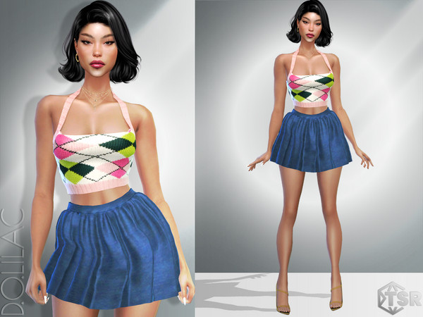 Sims 4 — Denim Skirt DO943 by DOLilac — Custom thumbnail New Mesh 5 Colors Adult-Elder-Teen-Young Adult For Female