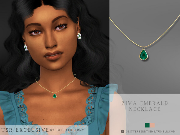 Sims 4 — Ziva Emerald Necklace by Glitterberryfly — A gold necklace with emerald gemstone