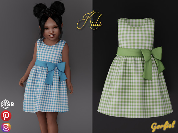 Sims 4 — Kida - Plaid dress with a bow by Garfiel — Cute toddler dress in plaid and bright colors. Great for everyday