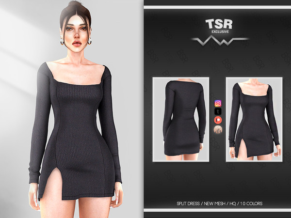 Sims 4 — SPLIT DRESS BD973 by busra-tr — 10 colors Adult-Elder-Teen-Young Adult For Female Custom thumbnail -Compatible