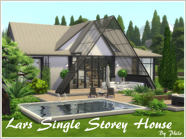 Sims 4 — Lars Single Storey House (No CC) by philo — This single storey house has a very large living room with an open