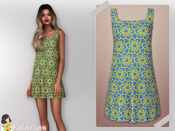 Sims 4 — Amaya Dress with wide straps by talarian — Printed dress with wide straps Available in 13 colors