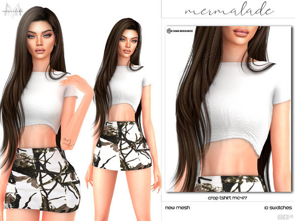 Sims 4 — Crop Tshirt MC477 by Mermalade — New Mesh 10 Swatches All Lods Teen to Elder For Female