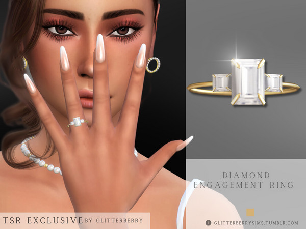 Sims 4 — Diamond Engagement Ring by Glitterberryfly — A gorgeous three stone engagement ring set in gold