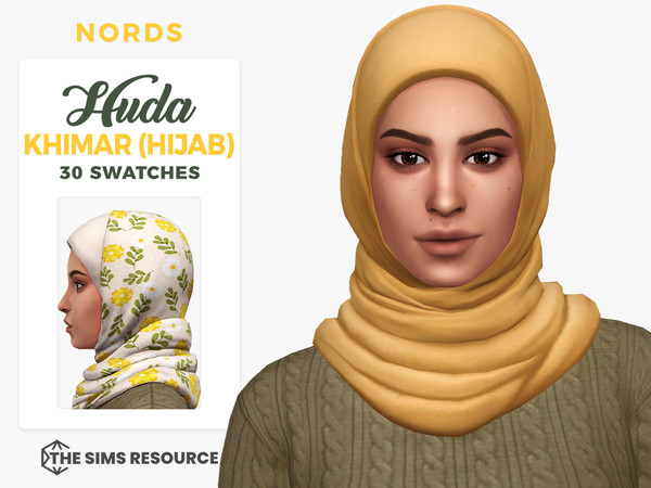 Sims 4 — Huda Khimar (Hijab) by Nords — A casual hijab headscarf (khimar) for hijabi female sims. It comes in 13 solid