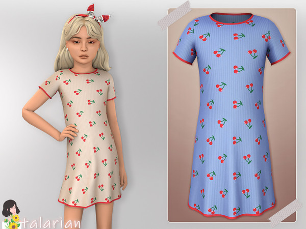 Sims 4 — Alani Dress by talarian — Cherry print dress with contrasting trim Available in 17 colors