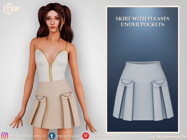 Sims 4 — Skirt with pleases under pockets by MysteriousOo — Mini skirt with pleases under pockets with chains in 9 colors