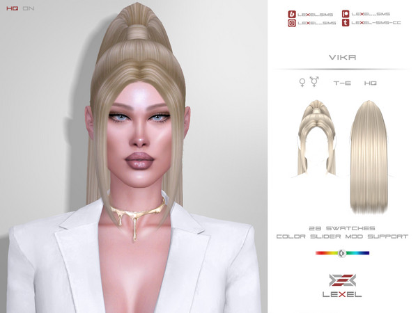 Sims 4 — Vika (hairstyle) by LEXEL_s — 28 swatches T - E Both frames HQ textures Color slider mod support Hats compatible