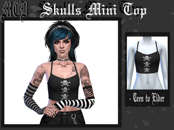 Sims 4 — Skulls Mini Top by MaruChanBe2 — Cute mini top with skulls <3