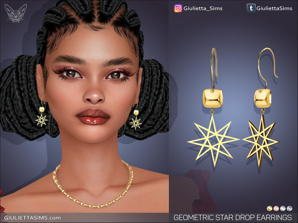 Sims 4 — Geometric Star Drop Earrings by feyona — Geometric Star Drop Earrings come in 4 colors of metal: yellow gold,
