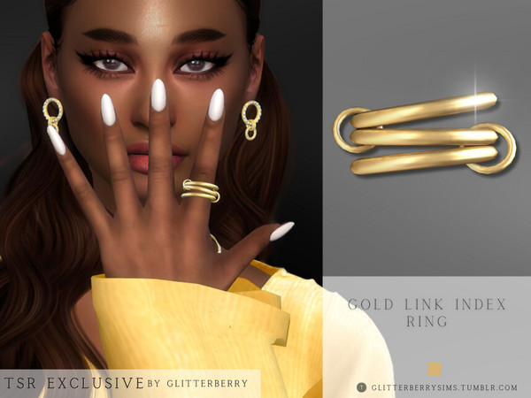 Sims 4 — Gold Link Ring by Glitterberryfly — A triple gold ring set in gold.