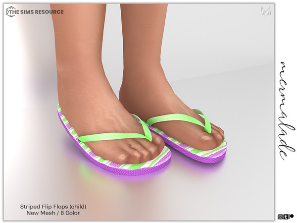 Sims 4 — Striped Flip Flop S190 (Child) by Mermalade — New Mesh 8 Swatches All Lods For Child -No Slider Required-