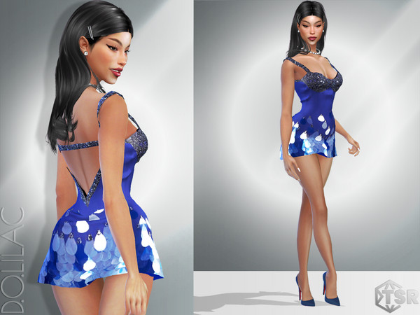 Sims 4 — Embellished Mini Dress DO952 by DOLilac — Custom thumbnail New Mesh 3 Colors Adult-Elder-Teen-Young Adult For