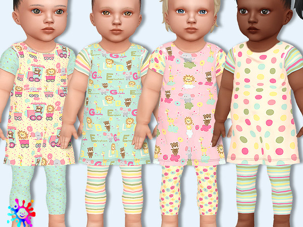 Sims 4 — Infant Animal Train Dress by Pelineldis — Four cute dresses with animal train prints in different shades of