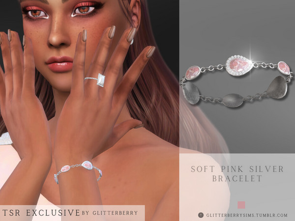 Sims 4 — Soft Pink Silver Bracelet by Glitterberryfly — A silver chain bracelet with pink gemstones