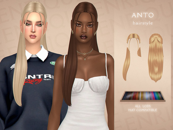 Sims 4 — Anto Hairstyle by Enriques4 — New Mesh 24 Swatches All Lods Base Game Compatible Teen to Elder Hat Chop