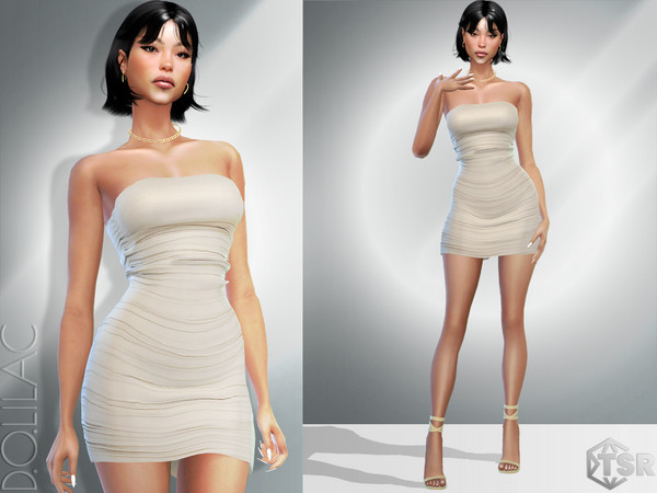 Sims 4 — Strapless Ruched Dress DO971 by DOLilac — Custom thumbnail New Mesh 6 Colors Adult-Elder-Teen-Young Adult For