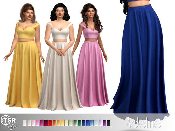 Sims 4 — Adeline Skirt by Sifix2 — A flowing, high-waisted skirt. Comes in 21 color swatches for teen, young adult and
