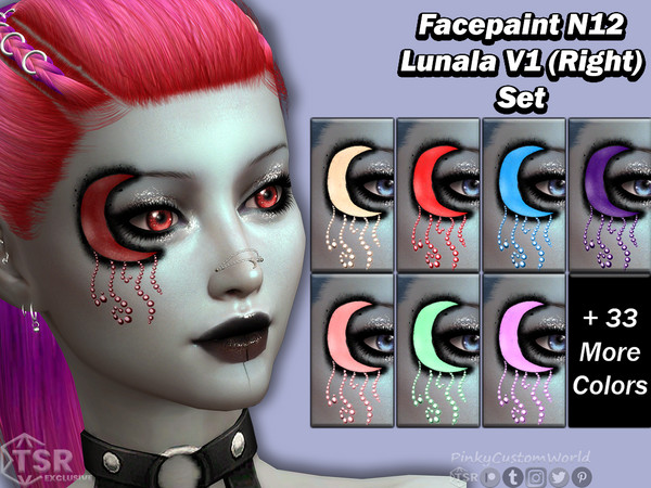 Sims 4 — Facepaint N12 - Lunala V1 Right (Set) by PinkyCustomWorld — Moon facepaint with a black shadow outline and