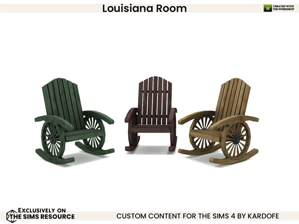 Sims 4 — Louisiana Room_Rocking chair by kardofe — Rocking chair made from old pieces of wood and wagon wheels, in three