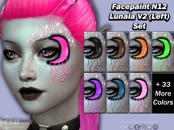 Sims 4 — Facepaint N12 - Lunala V2 Left (Set) by PinkyCustomWorld — Moon facepaint with a black shadow outline and