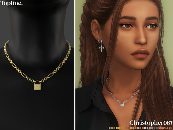Sims 4 — Topline Necklace by christopher0672 — This is an edgy chunky chain padlock pendant necklace. 21 Metal Tones