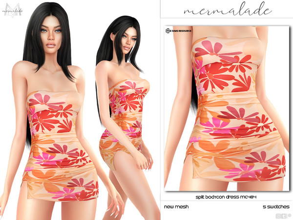 Sims 4 — Split Bodycon Dress MC484 by Mermalade — New Mesh 5 Swatches All Lods Teen to Elder For Female