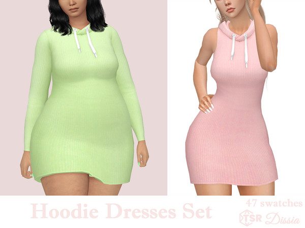 Sims 4 — Hoodie Dresses Set by Dissia — Ribbed long sleeves or sleeveless short hoodie dress
