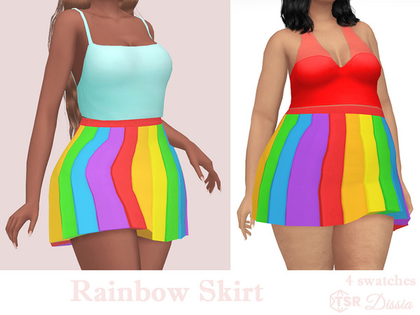Sims 4 — Rainbow Skirt by Dissia — High waist short rainbow pleated skirt