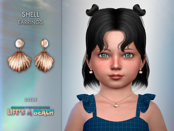 Sims 4 — Life's a Beach Shell Earrings Toddler by Suzue — New Mesh (Suzue)