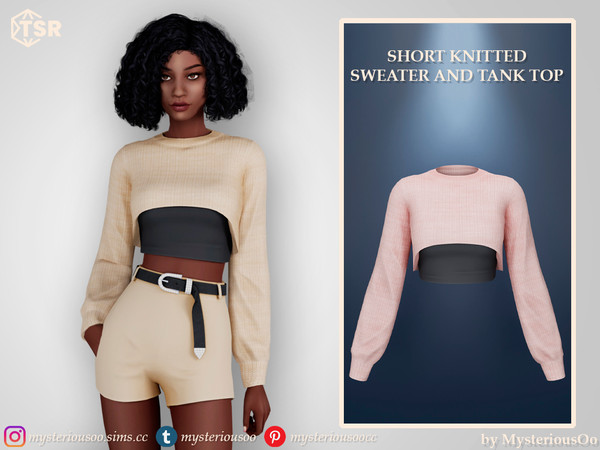 Sims 4 — Short knitted sweater and tank top by MysteriousOo — Short pastel knitted sweater and tank top in 12 colors