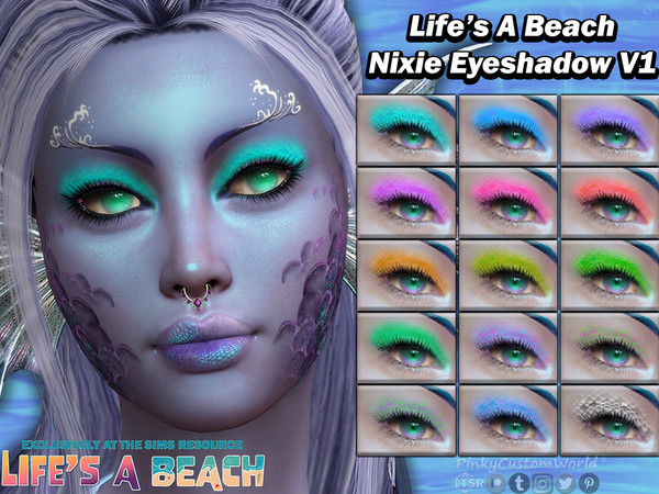 Sims 4 — Life's A Beach - Nixie Eyeshadow V1 by PinkyCustomWorld — Cute and simple mermaid inspired eyeshadow, with